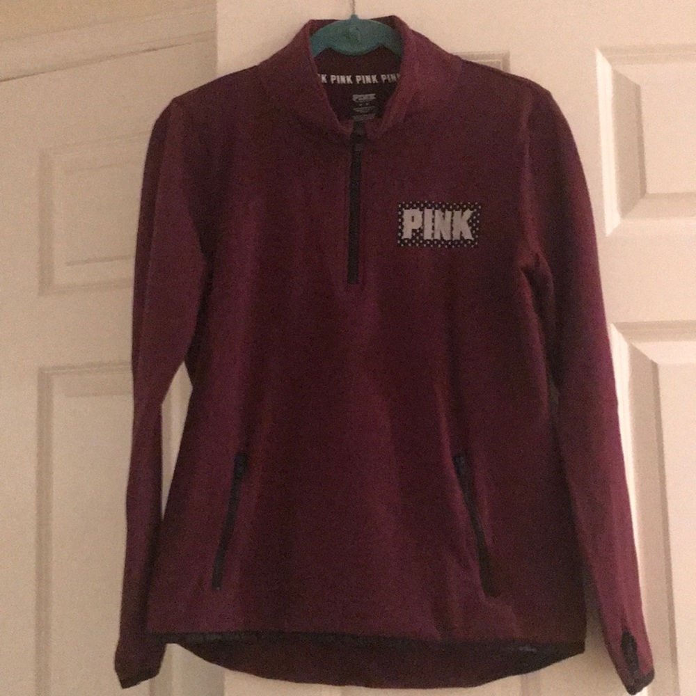 Pink 1/4 zip in maroon with black trim